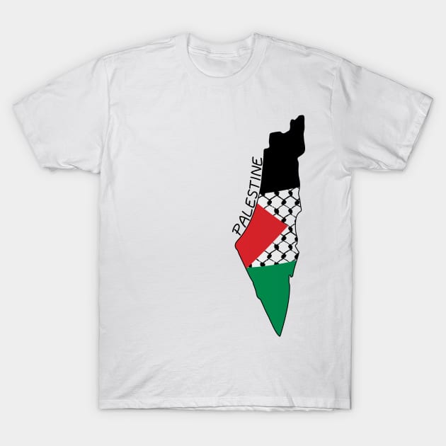 Palestine Flag Map Palestinian Kufiya Hatta Traditional Keffiyeh Pattern - BLK T-Shirt by QualiTshirt